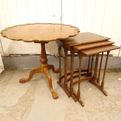 A mahogany nest of 3 occasional tables, largest W49cm, H62cm...