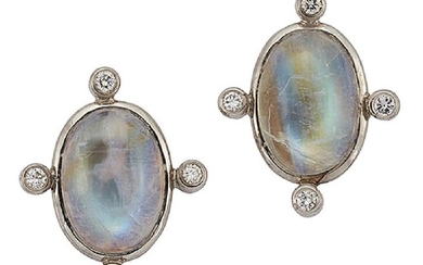 A pair of 18ct white gold, moonstone and...
