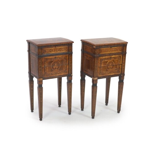 A pair of 18th century Italian Milanese walnut and marquetry...