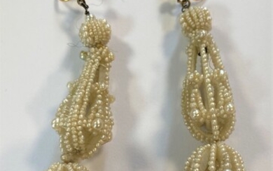 A pair of 19th Century chandelier style seed pearl earpendants