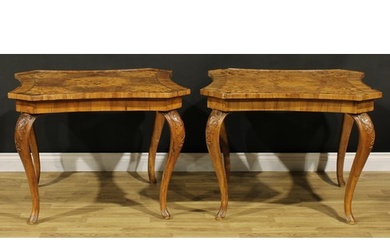 A pair of 19th century Italian Sorrento marquetry centre tab...