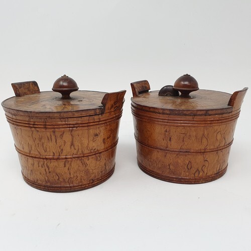 A pair of 19th century burr fruitwood boxes, in the form of ...