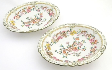A pair of 19thC oval dishes with hand painted