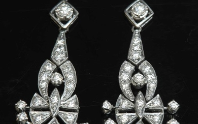 A pair of Art Deco-style diamond set detachable earring drops or pendants
