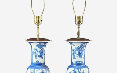 A pair of Chinese blue and white powder-blue vases