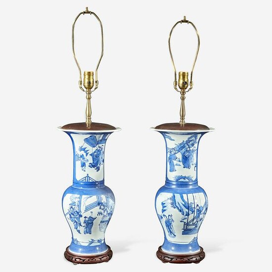 A pair of Chinese blue and white powder-blue vases