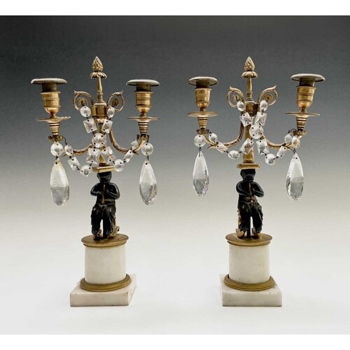 A pair of French bronze and gilt bronze candelabra, 19th cen...