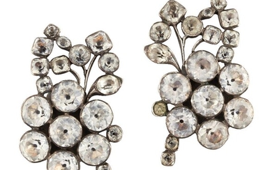 A pair of Georgian silver, foiled paste earclips, of floral...
