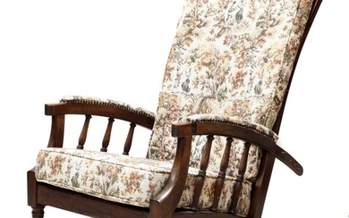 A pair of Morris-type mahogany reclining armchairs