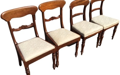 A pair of Victorian mahogany dining chairs, the shaped backs...