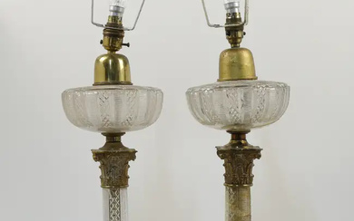 A pair of Victorian oil lamps by Hinks & Son converted for...