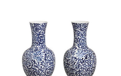 A pair of blue and white soft paste porcelain vases