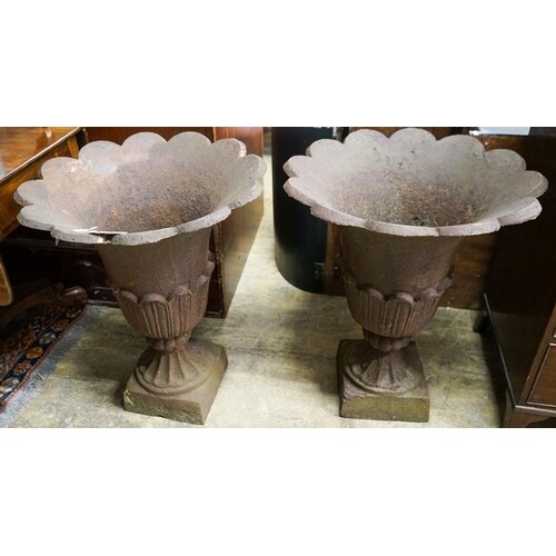 A pair of cast iron tulip urns, mid 19th century, diameter 6...