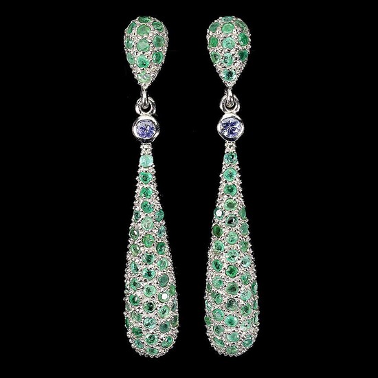 NOT SOLD. A pair of emerald ear pendants each set with numerous circular-cut ear pendants, mounted in rhodium plated sterling silver. L. 6 cm. (2) – Bruun Rasmussen Auctioneers of Fine Art