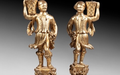 A pair of giltwood of Turkish figures, Italian, 18th century | Paire de figures de turcs en bois doré, Italie, XVIIIeme siècle