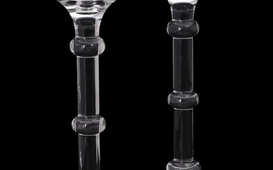 A pair of moulded clear glass candlesticks by Val Saint Lambert