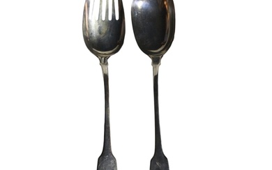 A pair of silver spoon & fork, servers, London 1814, (10 oz)...