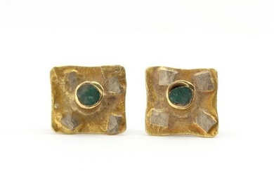 A pair of two colour gold earrings, by Breon O'Casey