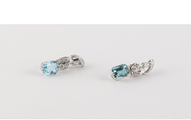 A pair of white gold aquamarine & diamond pendant earrings, ...