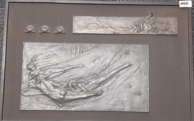 A rare cast zinc panel c. 1900 of 'The Wreck' by Gilbert Bayes, 58 x 69cm.