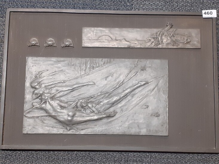 A rare cast zinc panel c. 1900 of 'The Wreck' by Gilbert Bayes, 58 x 69cm.