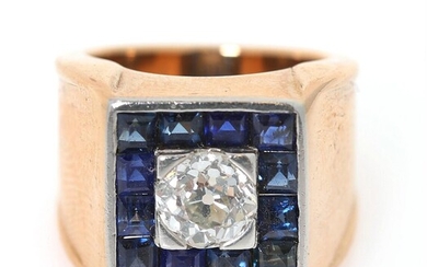 NOT SOLD. A sapphire and diamond ring set with an old-cut diamond weighing app. 1.00 ct. encircled by numerous sapphires, mounted in 18k gold and platinum. Size app. 47. – Bruun Rasmussen Auctioneers of Fine Art