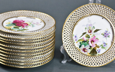A set of Continental porcelain botanical dessert plates