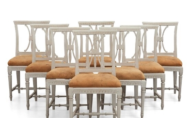 A set of eight Late gustavian chairs from Gotland around year 1800.