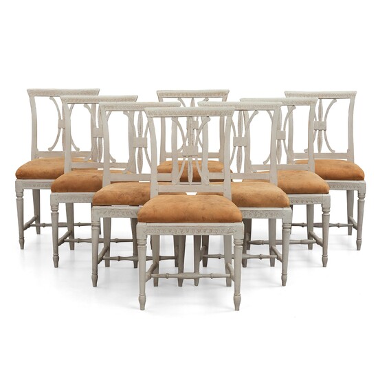A set of eight Late gustavian chairs from Gotland around year 1800.