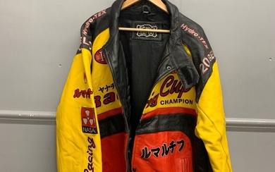 A vintage leather motorcycle jacket.