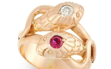 AN ANTIQUE RUBY AND DIAMOND SNAKE RING, CIRCA 1900 in
