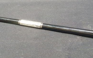 AN EDWARDIAN SILVER MOUNTED AND EBONY SWAGGER STICK
