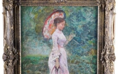 ATTRIBUTED TO GUY ROSE: WOMAN WITH UMBRELLA