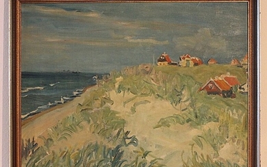 Aage Bernhard-Frederiksen: Scenery from Skagen beach. Signed B-F Skagen. Oil on canvas. 67×87 cm. Frame size 74×94 cm.