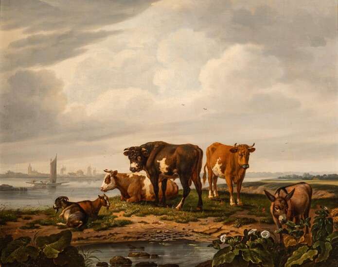 Abraham Bruiningh van Worrell (1787-1832), resting cattle in a landscape, oil on canvas, 51,5 x 63 cm