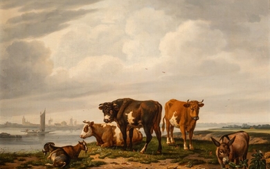 Abraham Bruiningh van Worrell (1787-1832), resting cattle in a landscape, oil on canvas, 51,5 x...