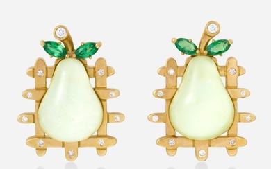 Agate doublet, tsavorite garnet, and diamond pear earrings