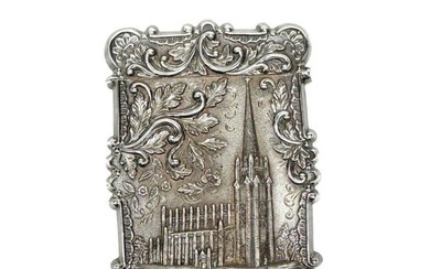 American Coin Silver Repousse Silver Card Case Trinity Church 19th century