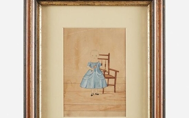 American School 19th century, Little Girl in Blue Dress