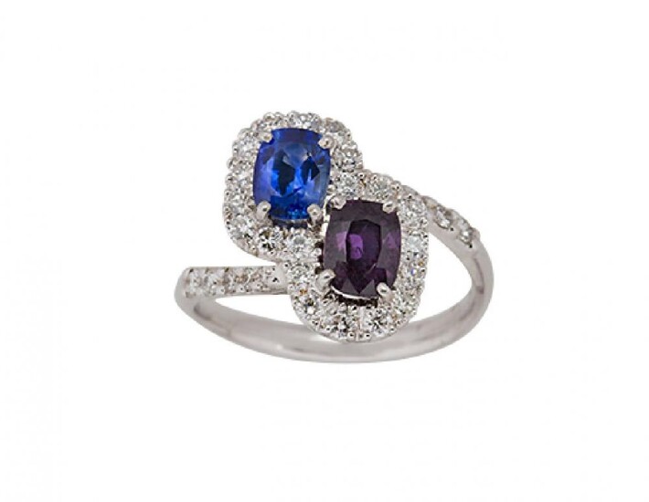An 18ct gold, sapphire ruby and diamond...