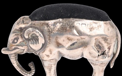 An Edwardian novelty silver figural elephant pin cushion, Ad...