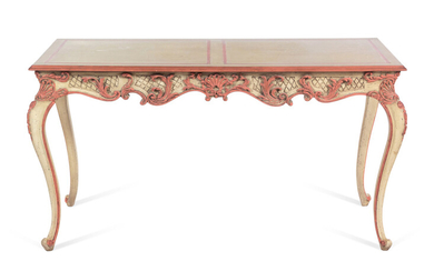 An Italian Baroque Style Pink and Cream Painted Center Table