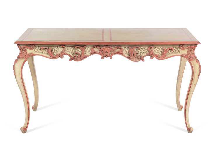 An Italian Baroque Style Pink and Cream Painted Center Table