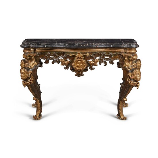 An Italian Rococo Carved, Painted, and Parcel Gilt Console Table, Mid-18th Century