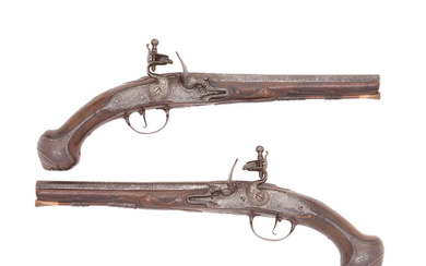 An Unusual Pair Of 25-Bore Flintlock Holster Pistols With Left...