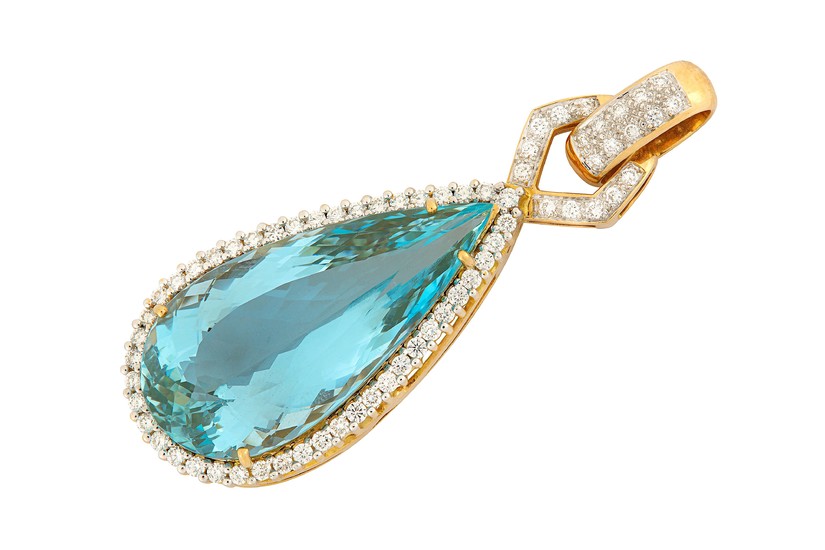 An aquamarine and diamond pendant