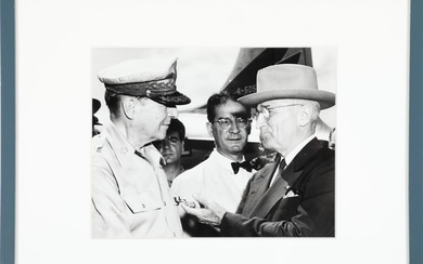 An original American b/w press photograph of President Harry S. Truman (1884–1972)...