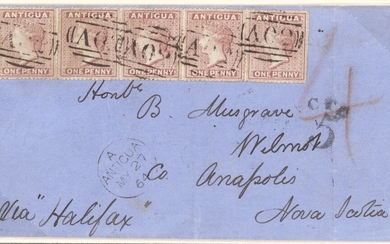 Antigua 1864 (27 May) entire to Anapolis, Nova Scotia via St. Thomas, franked with 1d. rosy ma...