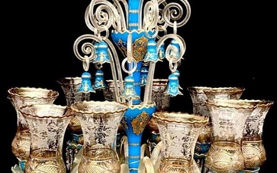 Antique Baccarat 12-Light Blue Opaline Chandelier