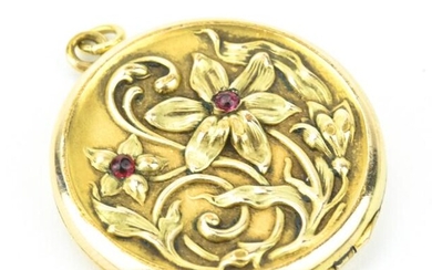 Antique C 1900 Art Nouveau Garnet Set Locket Necklace